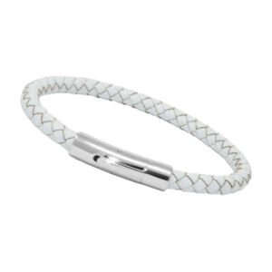Unisex Men's Genuine  Leather Stainless Steel Magnetic Clasp Bracelet White