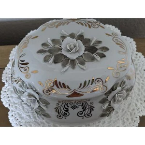 Vintage Atemberaubende Große Porzellan Schmuckschatulle Signiert - Bild 1 von 5