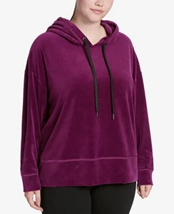 Calvin Klein Performance Plus Size Women's Velour Hoodie; Wine (3X) - Picture 1 of 1