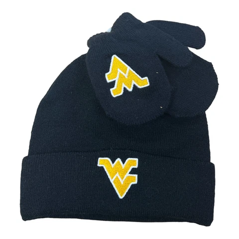 NCAA Licensed West Virginia Mountaineers Child Cuffed Beanie with Gloves Cover