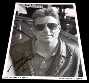 Mark Martin HOFer 1990 ROCKINGHAM VINTAGE B&W autographed 8x10 NASCAR photo