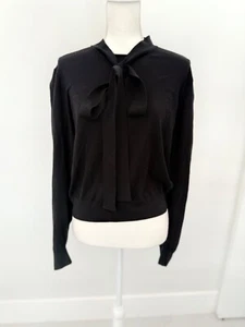 Michael Kors Collection Black High Neck Bow Tie Wool Sweater Long Sleeve - Picture 1 of 9