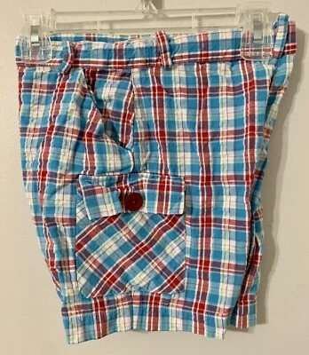 Pantalones cortos a cuadros azules y rojos Strasburg para niños talla 5Y Foto 1 de 4