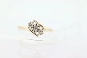 Diamond Cluster Ring 10k Gold Ring 3 Diamond bypass Ring. Engagement Ring - Picture 1 of 5