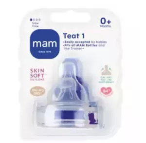 2x Packs of 2 MAM Slow Flow Teats Size 1 - Fits all MAM Baby Bottles (Newborn) - Picture 1 of 1
