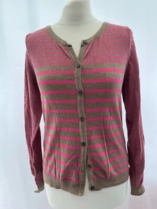 Cardigan H&M S Brown Pink Striped Button Up Knit Long Sleeve Cotton Crew Neck - Picture 1 of 12