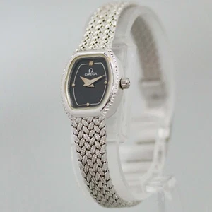 *RARE* Vintage 1971 OMEGA Silver Quartz Black Dial Women's 17mm Watch Swiss Made - Picture 1 of 16