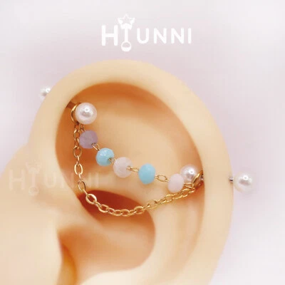 16g 14g Perla Cristal Cadena Industrial Piercing Pendiente Doble Cadena 2 Pendientes Foto 1 de 4