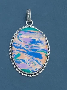 Sterling silver and rainbow calsilica pendent - Picture 1 of 6