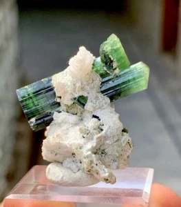 Greencap var catseye Tourmaline With Albite Skardu Pakistan - Picture 1 of 11