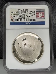 2014-P Baseball Hall of Fame Silver $1 Proof NGC PF70 Ultra Cameo - Picture 1 of 2