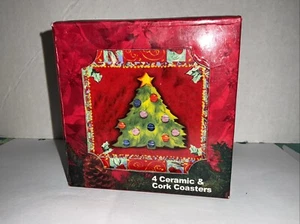 Coasters Christmas Tree Ceramic & Cork Set 4 Box - Picture 1 of 9