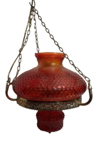 MCM Vintage Chandelier Hanging Ceiling Light, Orange, Ruby Red, Glass hobnail - Picture 1 of 11