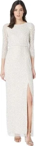 Vestido blusa de malla con cuentas largas marfil talla 8 Adrianna Papell para mujer - Imagen 1 de 3