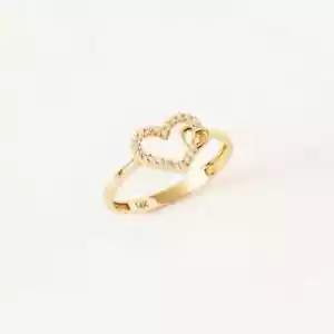 0.27 CT Round Cut EF Vs/SI Lab Grown Diamond Women's Heart Ring 14k Yellow Gold - Picture 1 of 4