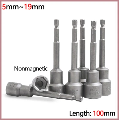 Nonmagnetic Sleeve Bit Set Electric 100mm Long Hex Screwdriver Electric 5mm~19mm - Image 1 of 4