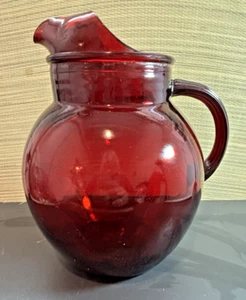 VTG Anchor Hocking Royal Ruby Red Glass 9 Inch Ball Jug Pitcher w/ Ice Lip - Picture 1 of 11
