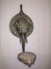 Antique Hindu Ganesha Oil Lamp With Bell Traditional Indian Ritual Brass Ganpati