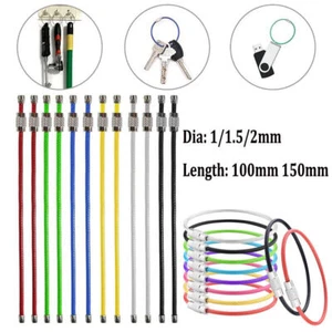 10pcs Stainlesss Steel Braided Wire Cable Keychain Key Rings Loop 10/15/20cm - Picture 1 of 14