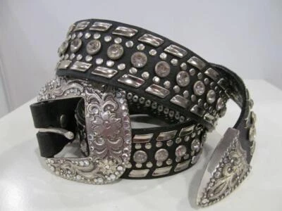 CINTURÓN de cuero tachonado con estrás negro/plateado NOCONA talla L Foto 1 de 4