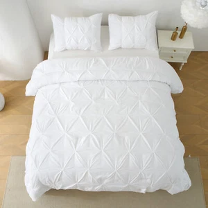 3Pcs King Size Pintuck Down Alternative Comforter Set Bedding Set w/Pillow Shams - Picture 1 of 26