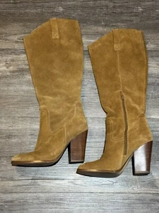 Crown Vintage Leather Magyie Stacked Heel Boots Brown Tan City Western 8M Lined - Picture 1 of 9