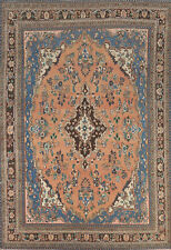 Orange Wool Floral Hamedan Area Rug 9x12 Vintage Hand-made Living Room Carpet