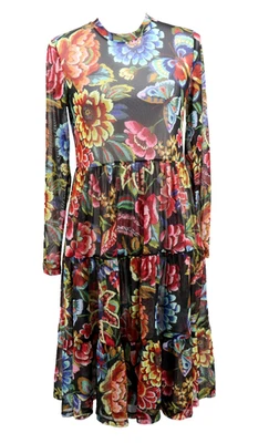 Vestido Jade by Johnny Was Antiguo Floral Malla Mujer Pequeño Midi En Niveles Manga Larga Foto 1 de 4