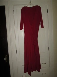 Abito da viaggio J PETERMAN stella del cinema francese rosso rayon jersey avvolgente metà polpaccio ~ XL - Foto 1 di 5