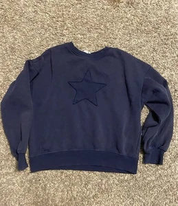 Girl’s Star Sweatshirt Navy H&M Size 12 - 14 Youth Slightly Cropped - Picture 1 of 3