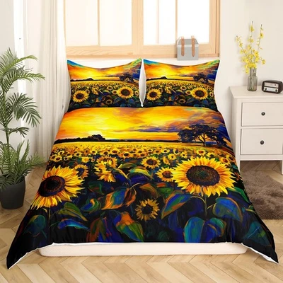 Sunflowers Duvet Cover Full Size Floral Print Comforter Cover Yellow Flowers ... - Image 1 of 4
