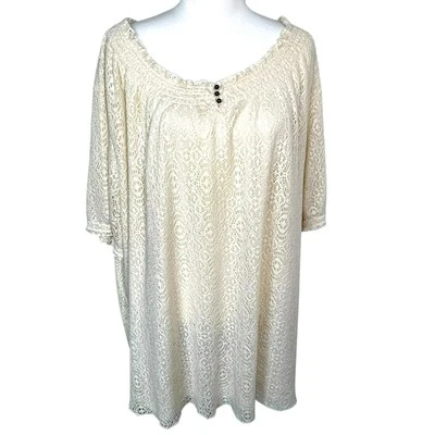 LIZ & ME CATHERINES Para Mujer 4X Crema Crochet Encaje Top Campesino Casa Boho Forrado Foto 1 de 4