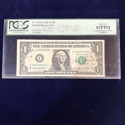 2006 $1 Note Lowell Howedel Courtesy Autograph 65pPQ PCGS Currency Grade - Image 1 of 4