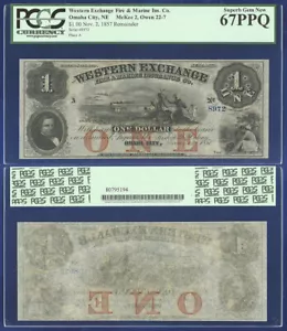 USA WESTERN EXCHANGE $1 OMAHA NE PCGS CURRENCY SUPERB GEM 67PPQ - Picture 1 of 1