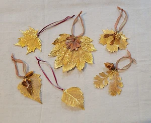 6 pcs. Autumn Fall Leaves Gold Tone Metal Leaf Wall Decor Fall Party Room Table - Picture 1 of 9