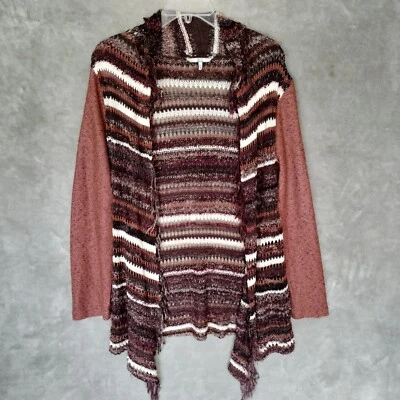 Cardigã feminino BKE tamanho S marrom aberto frontal malha suéter mistura de algodão lavagem à mão - Imagem 1 de 4