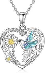 925 Sterling Silver Hummingbird Bird Pendant Necklace Jewelry Gift for Women - Picture 1 of 5