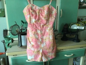 Traje de baño original década de 1950/traje de juego rosas/estampado atómico blanco. Talla 12 Rockabilly - Imagen 1 de 14