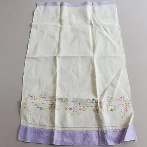 Vintage Hand Embroidered Floral Purple And White Linen Tablerunner Dresser Scarf - Picture 1 of 7