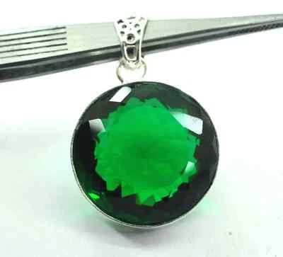 94 Ct Topazio Verde Taglio Rotondo Pendente In Argento Sterling 925 Gioiello - Immagine 1 di 4