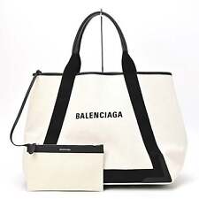 BALENCIAGA Navy Cabas M 339936 Handbag Canvas Leather Natural Black E-154931