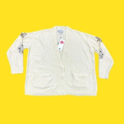 Cárdigan de lentejuelas WILDFOX Marion, cuello en V, color "encaje vintage", mediano, PVP £275 Foto 1 de 4