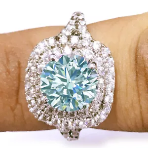 3.49 Ct Vvs1 Ice White Round Moissanite Diamond Wedding Ring 925 Silver Size 7 - Picture 1 of 2