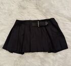 Prada New Pleated Wool Gabardine Mini Skirt Belted Logo Triangle Grey 42
