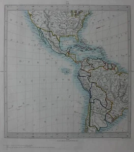 AMÉRICA, AMÉRICAS, mapa antiguo original, proyección gnomónica, SDUK c.1858 - Imagen 1 de 4