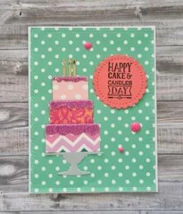 Handmade Happy Birthday Card: Happy Cake and Candles Day Happy Birthday Cake - Picture 1 of 1