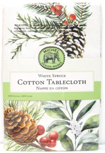 Michel Design Works Cotton Tablecloth Christmas White Spruce 54" x 54" Square - Picture 1 of 2