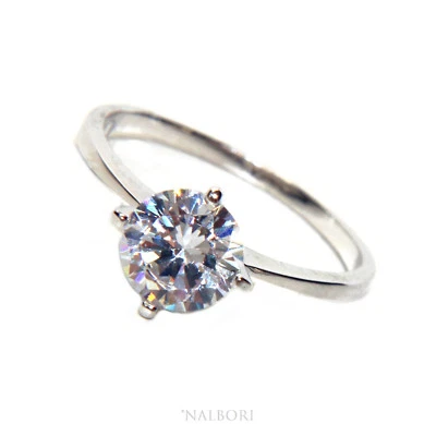 anello argento 925 solitario zircone tondo brillante bianco 7,0 mm anniversario - Immagine 1 di 4