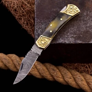 Tactical Folding Knife DAMASCUS Blade Pocket Hunting Survival Outdoor Knives 246 - Picture 1 of 5
