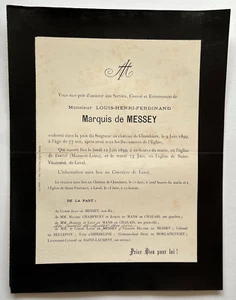 MARQUIS DE MESSEY Champigny FAIRE PART Mans Chalais Bellefon MORLAINCOURT 1899 - Picture 1 of 1